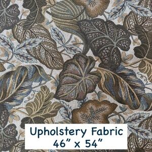 Leaf Pattern Upholstery Fabric Tan Cream Blue Olive (1.28 yds x 54” wide)